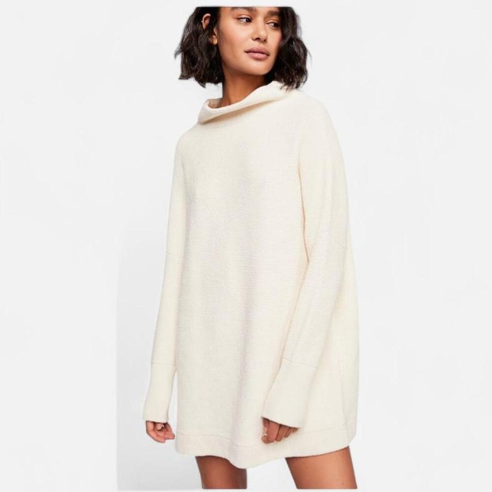Free People Ivory Ottoman Slouchy Tunic Sweater Mock Neck Women's Lg